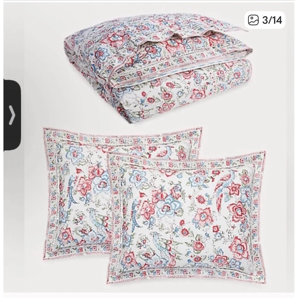 Ralph lauren lucie ikat floral king comforter and two pillowcases new pink white